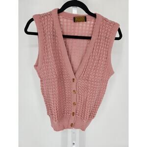 Vintage 1950s Womens Sz L Sweater Vest Cardigan Light Pink Knit